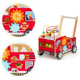 Drewniany pchacz edukacyjny z klockami dla dzieci straż pożarna ECOTOYS