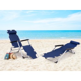 Leżak fotel ogrodowy plażowy składany 2w1 leżanka niebieski MultiGarden
