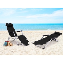 Leżak fotel ogrodowy plażowy składany 2w1 leżanka czarny MultiGarden