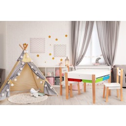 Drewniane meble dla dzieci zestaw stół + 2 krzesła ECOTOYS