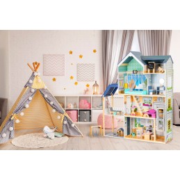 Domek dla lalek duży drewniany 138 cm Rezydencja Maya 28 elementow ECOTOYS