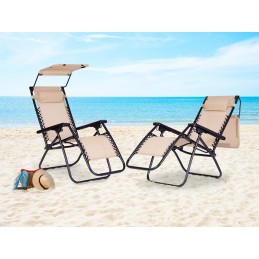 Leżak ogrodowy plażowy regulacja oparcia ruchomy daszek MultiGarden - beżowy