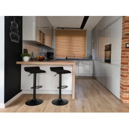 Hoker stołek barowy obrotowy podnóżek regulacja wysokości czarny ekoskóra ModernHome