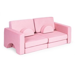 Sofa składana modułowa dla dzieci duża 2-osobowa DIY 10 miękkich poduch - różowa ECOTOYS