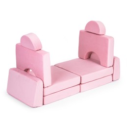Sofa składana modułowa dla dzieci duża 2-osobowa DIY 10 miękkich poduch - różowa ECOTOYS