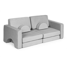 Sofa składana modułowa dla dzieci duża 2-osobowa DIY 10 miękkich poduch - szara ECOTOYS