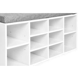 Szafka na buty z szarą poduszką 10 półek biała ModernHome