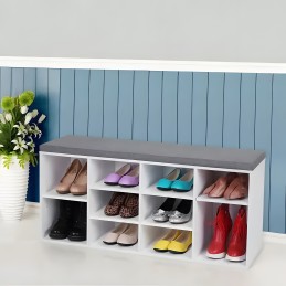 Szafka na buty z szarą poduszką 10 półek biała ModernHome