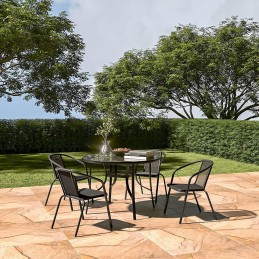 Stolik ogrodowy okrągły 105 cm na taras ogród balkon szkło hartowane otwór na parasol MultiGarden