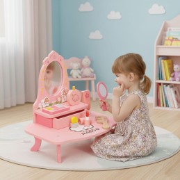 Drewniana toaletka dla dzieci z lustrem i szufladą 7 akcesoriów ECOTOYS