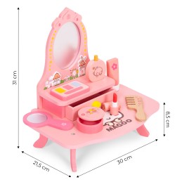 Drewniana toaletka dla dzieci z lustrem i szufladą 7 akcesoriów ECOTOYS