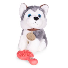 Pluszowy piesek w torebce husky maskotka dla dziecka + szczotka do pielęgnacji