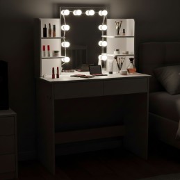 Duża toaletka kosmetyczna z lustrem i oświetleniem LED 3 barwy półki szuflady ModernHome