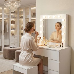 Toaletka kosmetyczna z lustrem i oświetleniem LED 4 szuflady taboret ModernHome