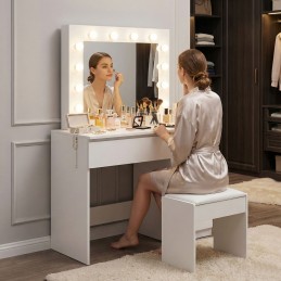 Toaletka kosmetyczna z lustrem i oświetleniem 5 szuflad taboret ModernHome