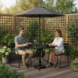 Stolik ogrodowy kwadratowy 80 cm szkło hartowane otwór na parasol czarny MultiGarden