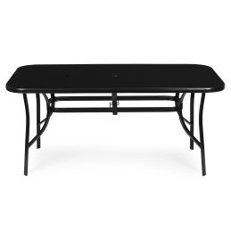 Stół ogrodowy 160x90 cm szkło hartowane otwór na parasol czarny MultiGarden