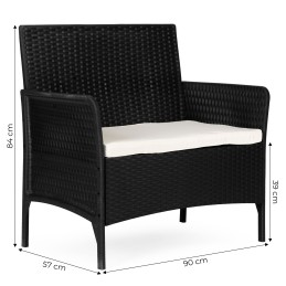 Sofa ogrodowa dwuosobowa z poduszką ławka na balkon taras ogród czarna MultiGarden