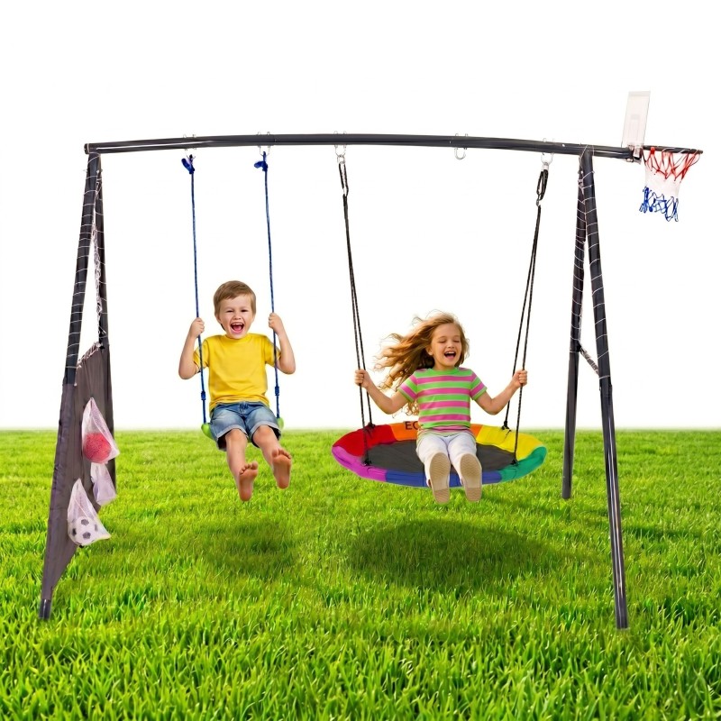 Plac zabaw dla dzieci huśtawka ogrodowa 4w1 kosz do koszykówki bocianie gniazdo ECOTOYS