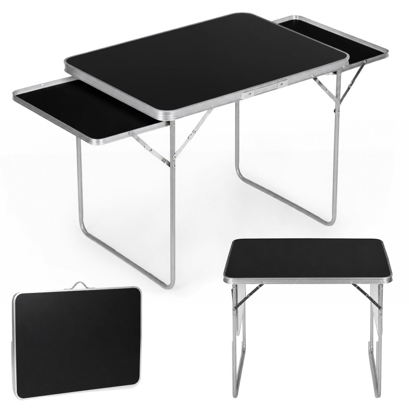 Stolik turystyczny 120x60 cm składany w walizkę 2 półki czarny MultiGarden