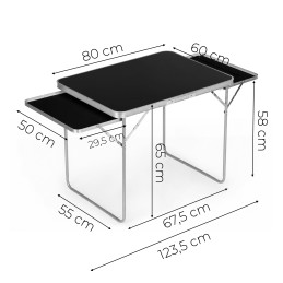 Stolik turystyczny 120x60 cm składany w walizkę 2 półki czarny MultiGarden