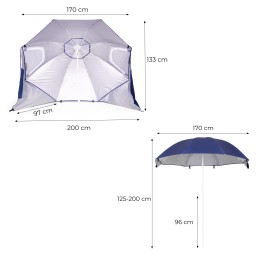 Parasol plażowy 2w1 namiot ze ściankami regulowany 125-200 cm niebieski MultiGarden