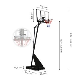 Kosz do koszykówki regulowany do 305 cm wolnostojący tablica obręcz MOVEPRO
