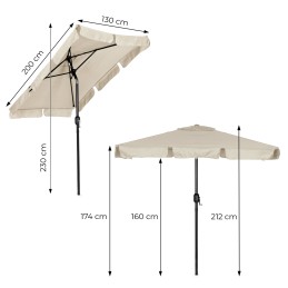 Prostokątny duży parasol ogrodowy skośny łamany z korbą beżowy 200x130 cm MultiGarden
