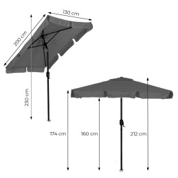 Prostokątny duży parasol ogrodowy skośny łamany z korbą szary 200x130 cm MultiGarden