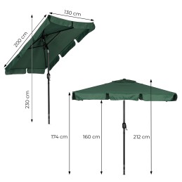 Prostokątny duży parasol ogrodowy skośny łamany z korbą zielony 200x130 cm MultiGarden