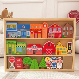 TOOKY TOY Drewniany Zestaw Budynków i Figurek Miasto