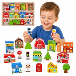 TOOKY TOY Drewniany Zestaw Budynków i Figurek Miasto