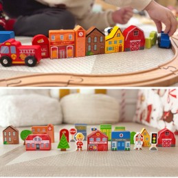 TOOKY TOY Drewniany Zestaw Budynków i Figurek Miasto