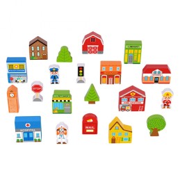 TOOKY TOY Drewniany Zestaw Budynków i Figurek Miasto