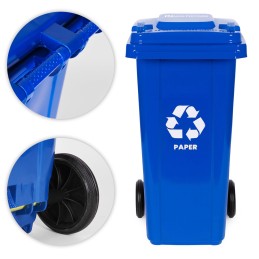 Zestaw 4 koszy na śmieci pojemniki 4x120L niebieski zielony żółty czarny makulatura szkło plastik odpady zmieszane gumowe koła