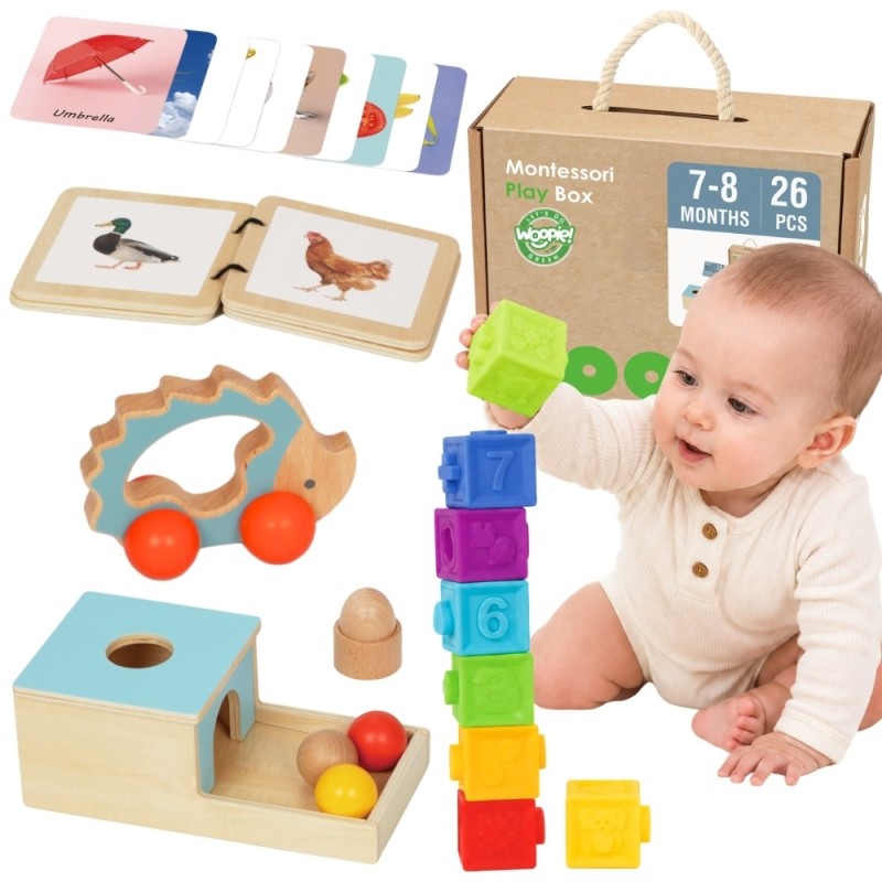 WOOPIE GREEN Box Pudełko XXL Montessori Edukacyjne 6w1 Sensoryczne 7-8 Miesięcy 26el. FSC