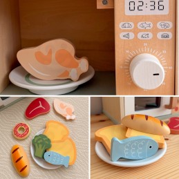 TOOKY TOY Drewniana Kuchenka Mikrofalowa Zestaw Produktów Spożywczych