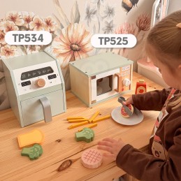 TOOKY TOY Drewniana Kuchenka Mikrofalowa Zestaw Produktów Spożywczych