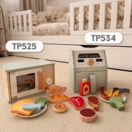 TOOKY TOY Drewniana Kuchenka Mikrofalowa Zestaw Produktów Spożywczych