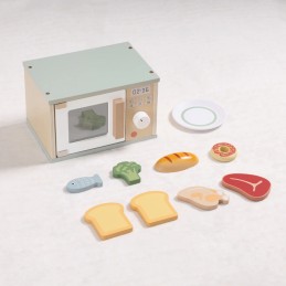 TOOKY TOY Drewniana Kuchenka Mikrofalowa Zestaw Produktów Spożywczych
