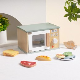 TOOKY TOY Drewniana Kuchenka Mikrofalowa Zestaw Produktów Spożywczych