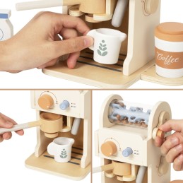 TOOKY TOY Drewniany Zestaw Do Kawy - Ekspres Baristy