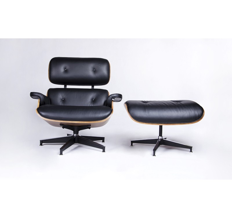 Fotel LOUNGE HM czarny / orzech  z podnóżkiem