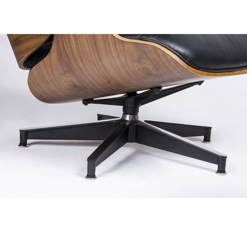 Fotel LOUNGE HM czarny / orzech  z podnóżkiem