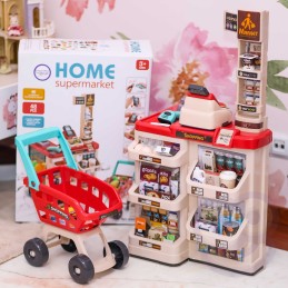 WOOPIE Sklep Supermarket z Wózkiem Sklepowym Waga Kasa Skaner + 48 Akc.
