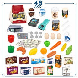 WOOPIE Sklep Supermarket z Wózkiem Sklepowym Waga Kasa Skaner + 48 Akc.