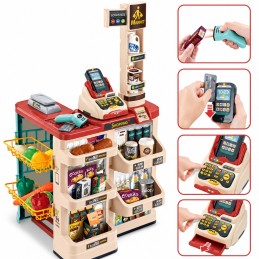WOOPIE Sklep Supermarket z Wózkiem Sklepowym Waga Kasa Skaner + 48 Akc.