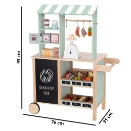 WOOPIE GREEN Duży Wielofunkcyjny Sklepik 5w1 Stragan Supermarket Restauracja Kawiarnia Kuchnia 73 el