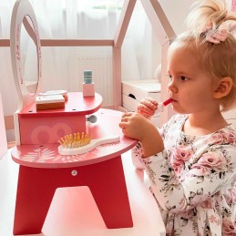 TOOKY TOY Różowa Toaletka Drewniana Do Makijażu z Lustrem