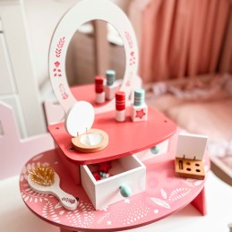 TOOKY TOY Różowa Toaletka Drewniana Do Makijażu z Lustrem